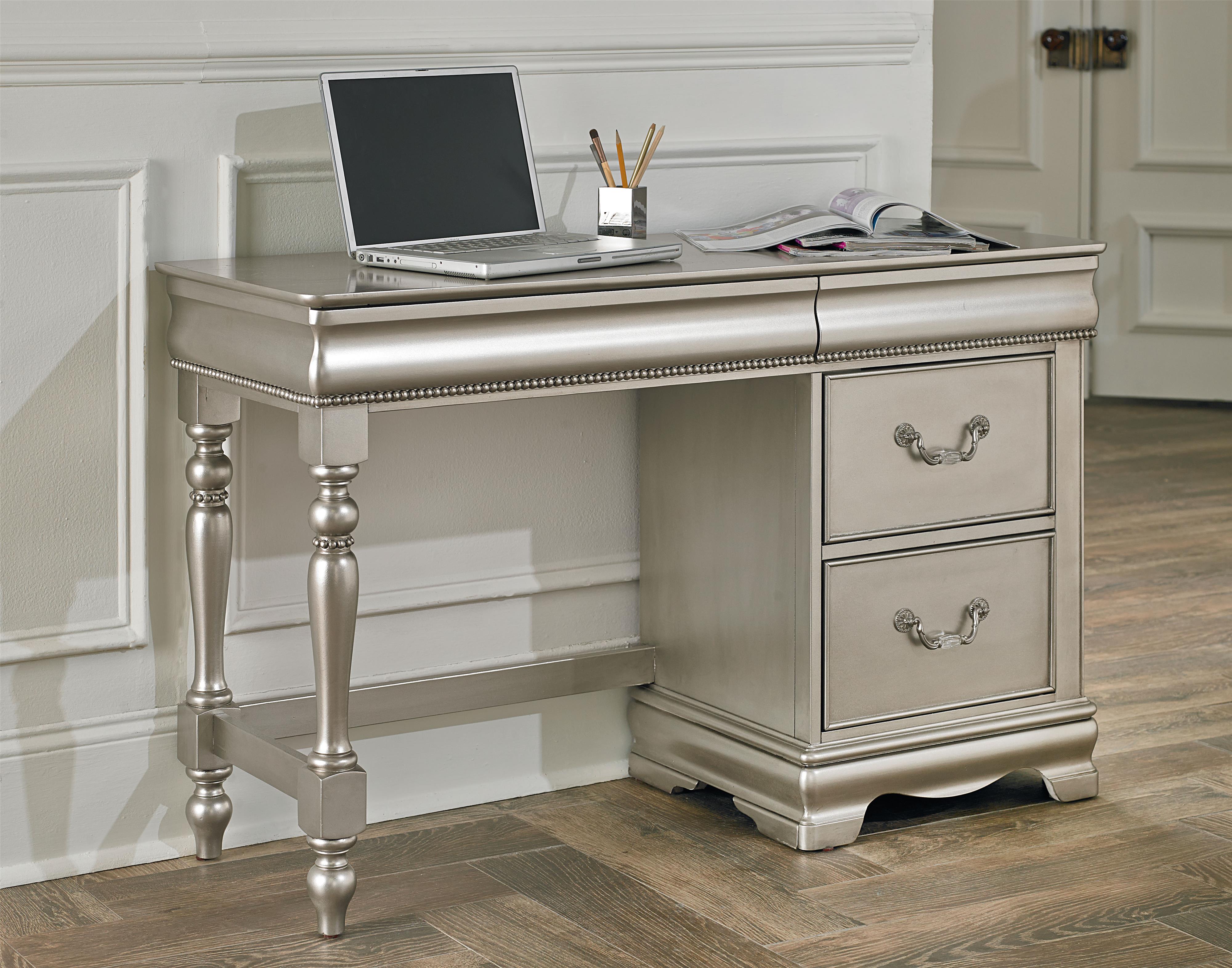 Standard Furniture Jessica Silver Single Pedestal Desk with 3 Drawers